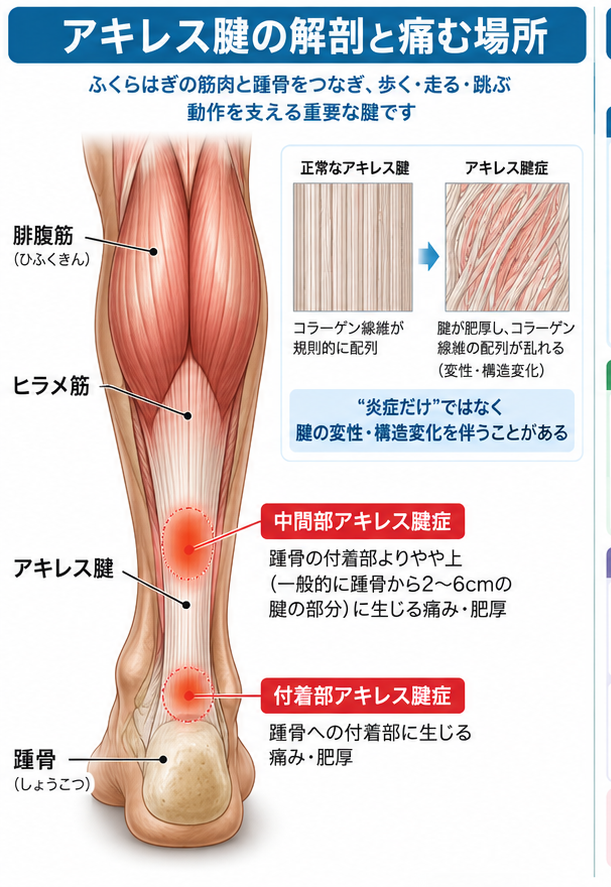 アキレス腱炎の症状・解剖・特徴を示す医学イラスト