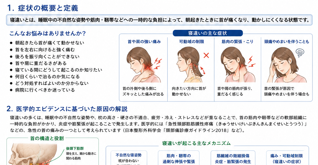 寝違いの症状・解剖・特徴を示す医学イラスト