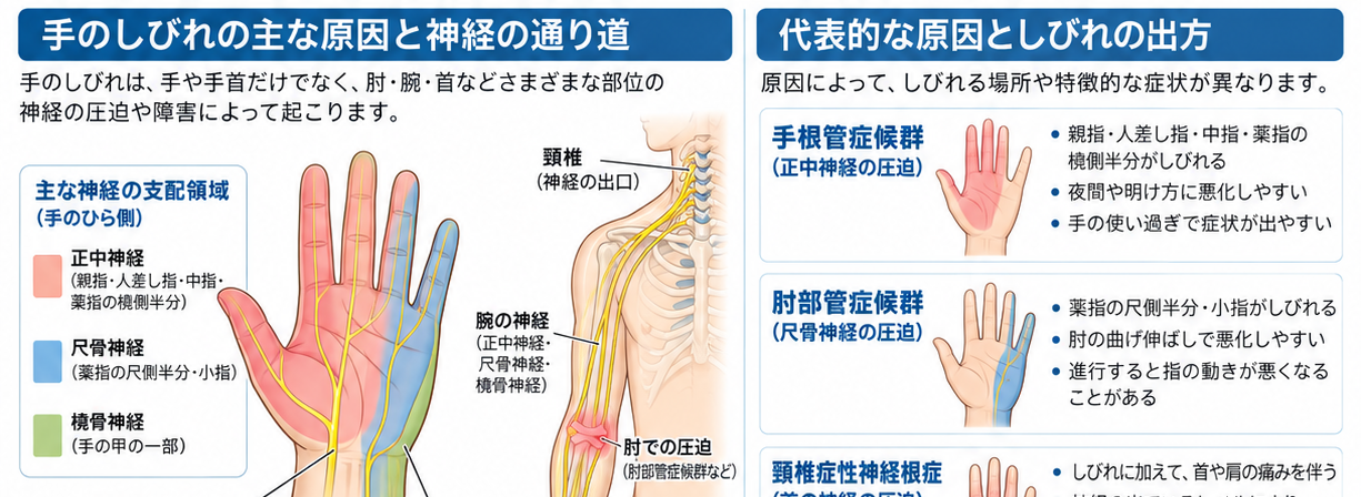 手の痺れの症状・解剖・特徴を示す医学イラスト