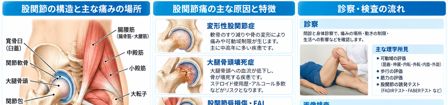 股関節痛の症状・解剖・特徴を示す医学イラスト