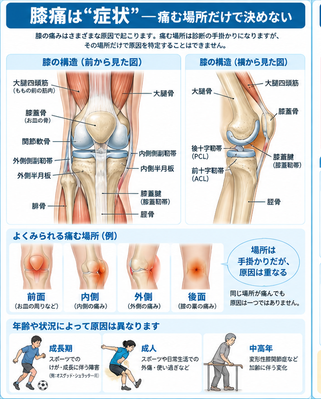 膝痛の症状・解剖・特徴を示す医学イラスト