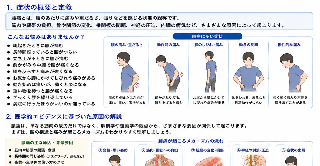 腰痛の症状・解剖・特徴を示す医学イラスト