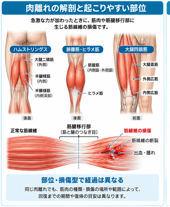 肉離れの症状・解剖・特徴を示す医学イラスト
