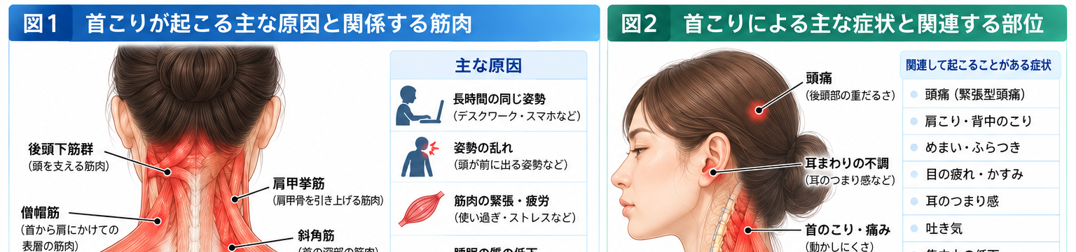 首こりの症状・解剖・特徴を示す医学イラスト