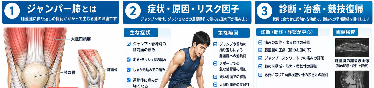 ジャンパー膝の症状・解剖・特徴を示す医学イラスト