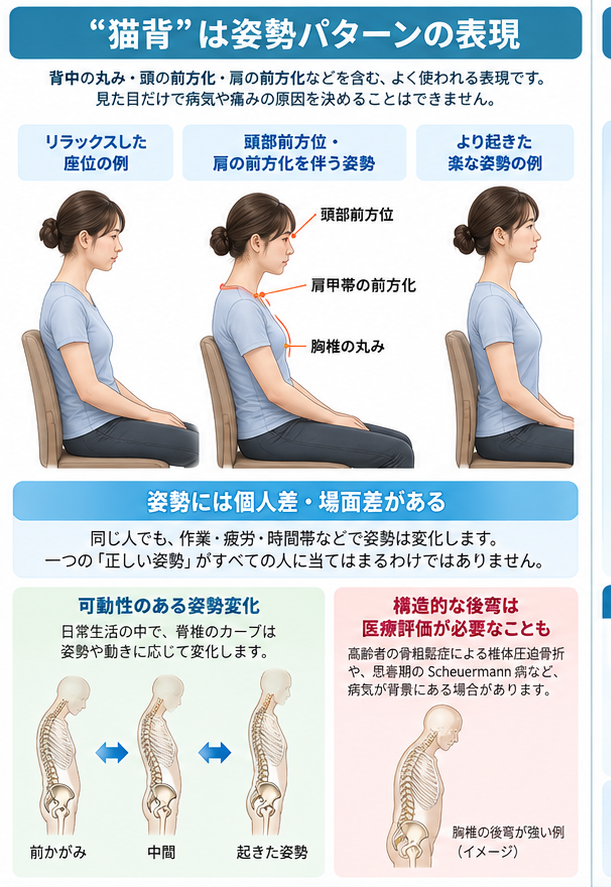 姿勢矯正の症状・解剖・特徴を示す医学イラスト