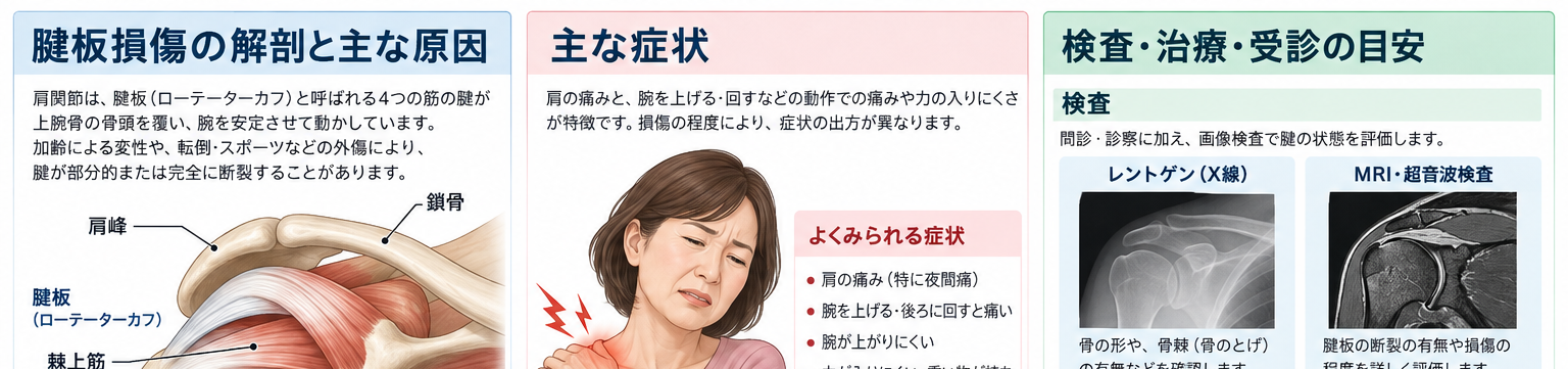 腱板損傷の症状・解剖・特徴を示す医学イラスト
