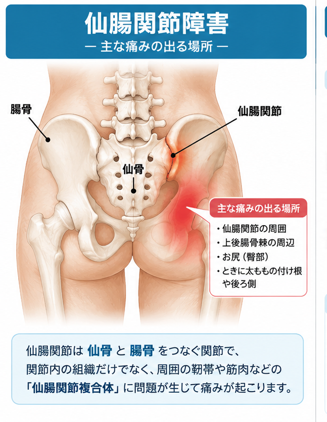 仙腸関節障害の症状・解剖・特徴を示す医学イラスト