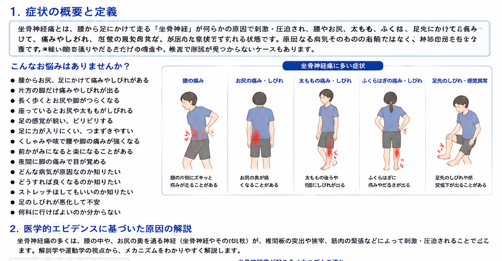坐骨神経痛の症状・解剖・特徴を示す医学イラスト