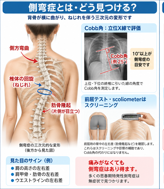 側弯症の症状・解剖・特徴を示す医学イラスト