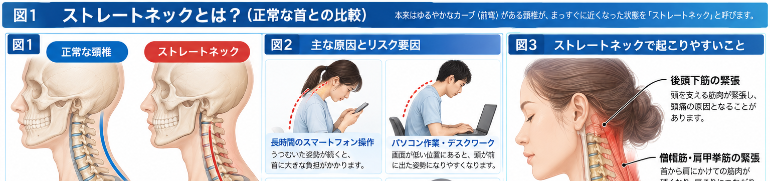 ストレートネックの症状・解剖・特徴を示す医学イラスト