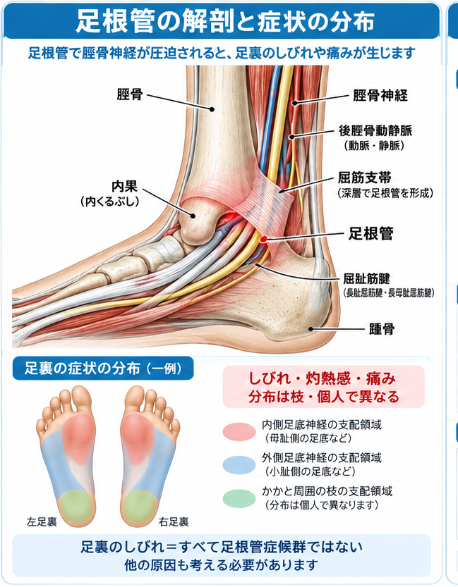 足根管症候群の症状・解剖・特徴を示す医学イラスト