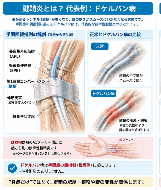 腱鞘炎の症状・解剖・特徴を示す医学イラスト